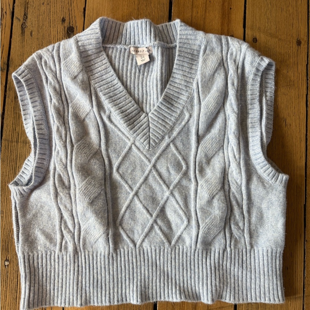 Gray Cable Knit Sweater Vest